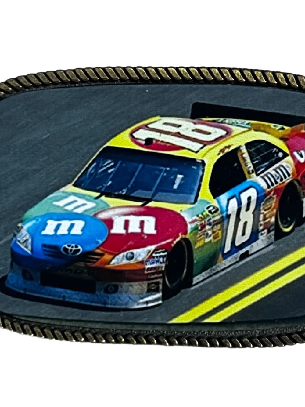 Kyle Busch's #18 M&M's NASCAR Multi-Colors ~ Gold Tone Metal Belt Buckle
